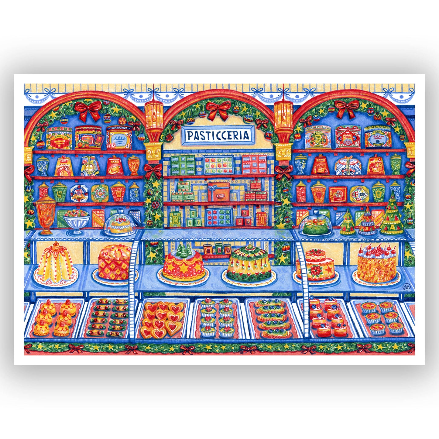 Christmas Pasticceria - Original Coloured Pencil Illustration