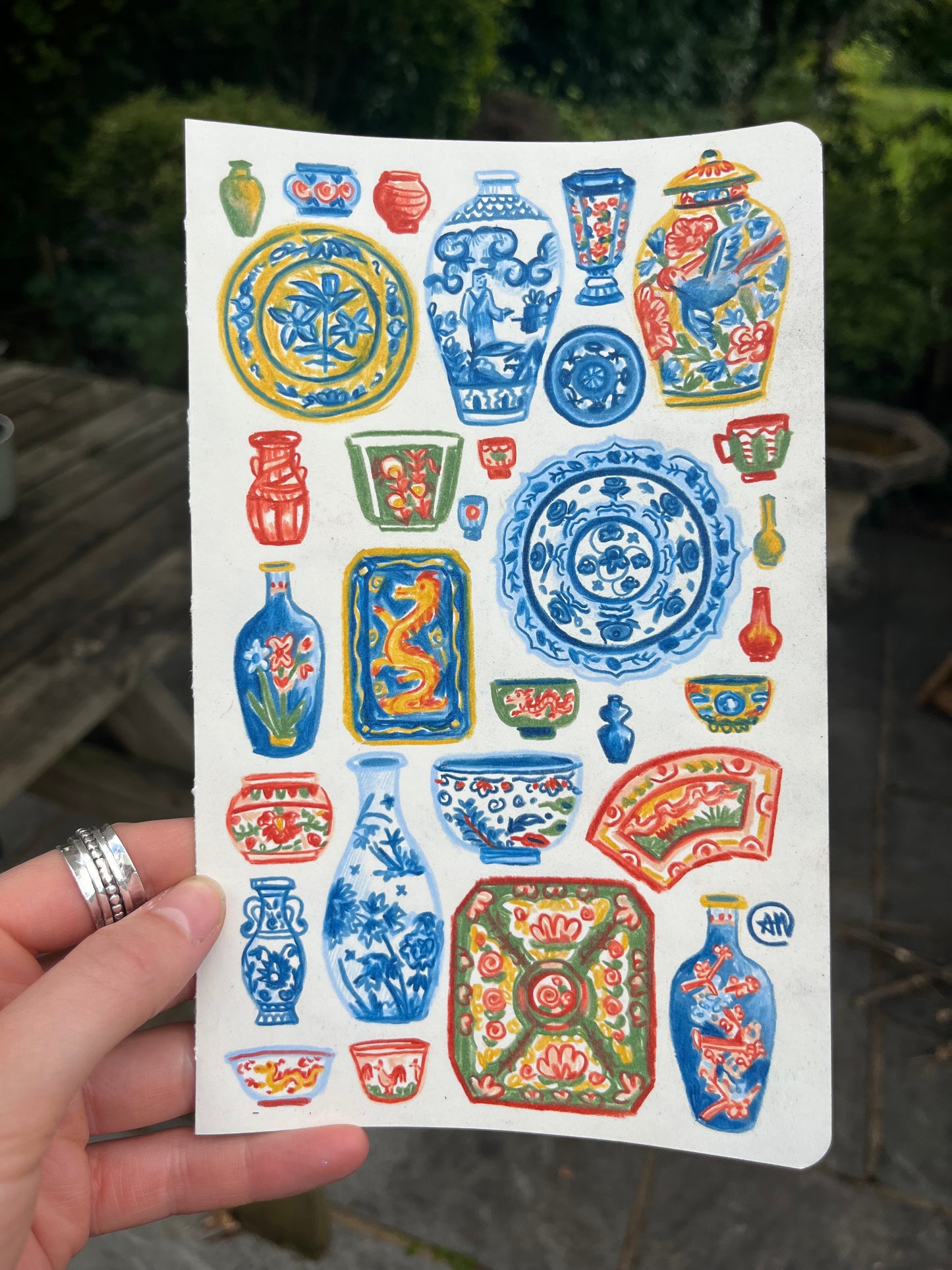 Chinese Ceramics Original Sketchbook Drawing