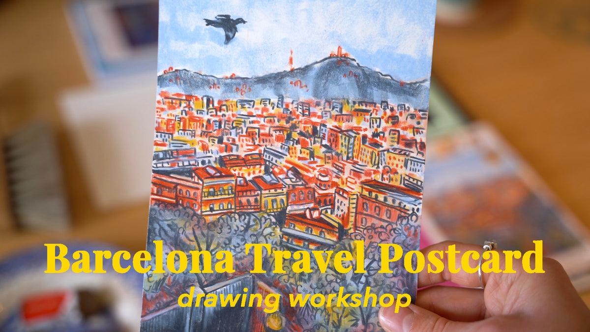 Barcelona Travel Postcard Drawing Workshop - 90 minute pre-recorded