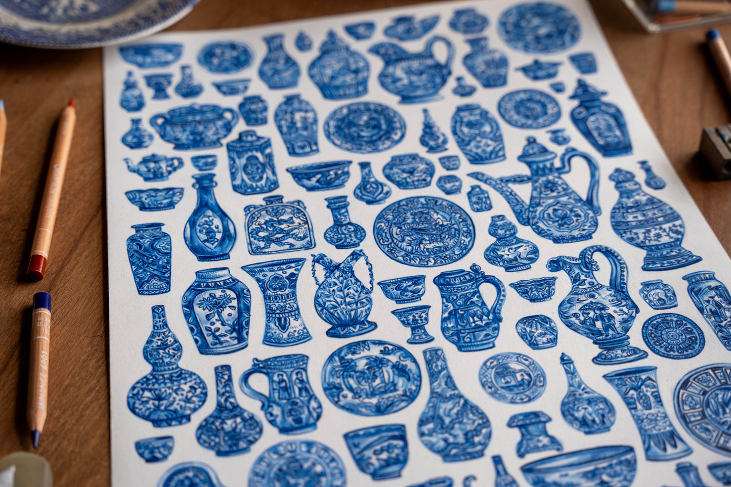 Asian Blue - Original A3 Drawing